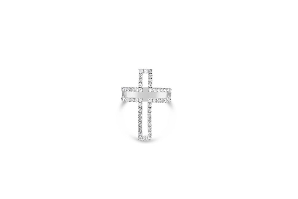 White Gold Fashion Diamond Cross Ring