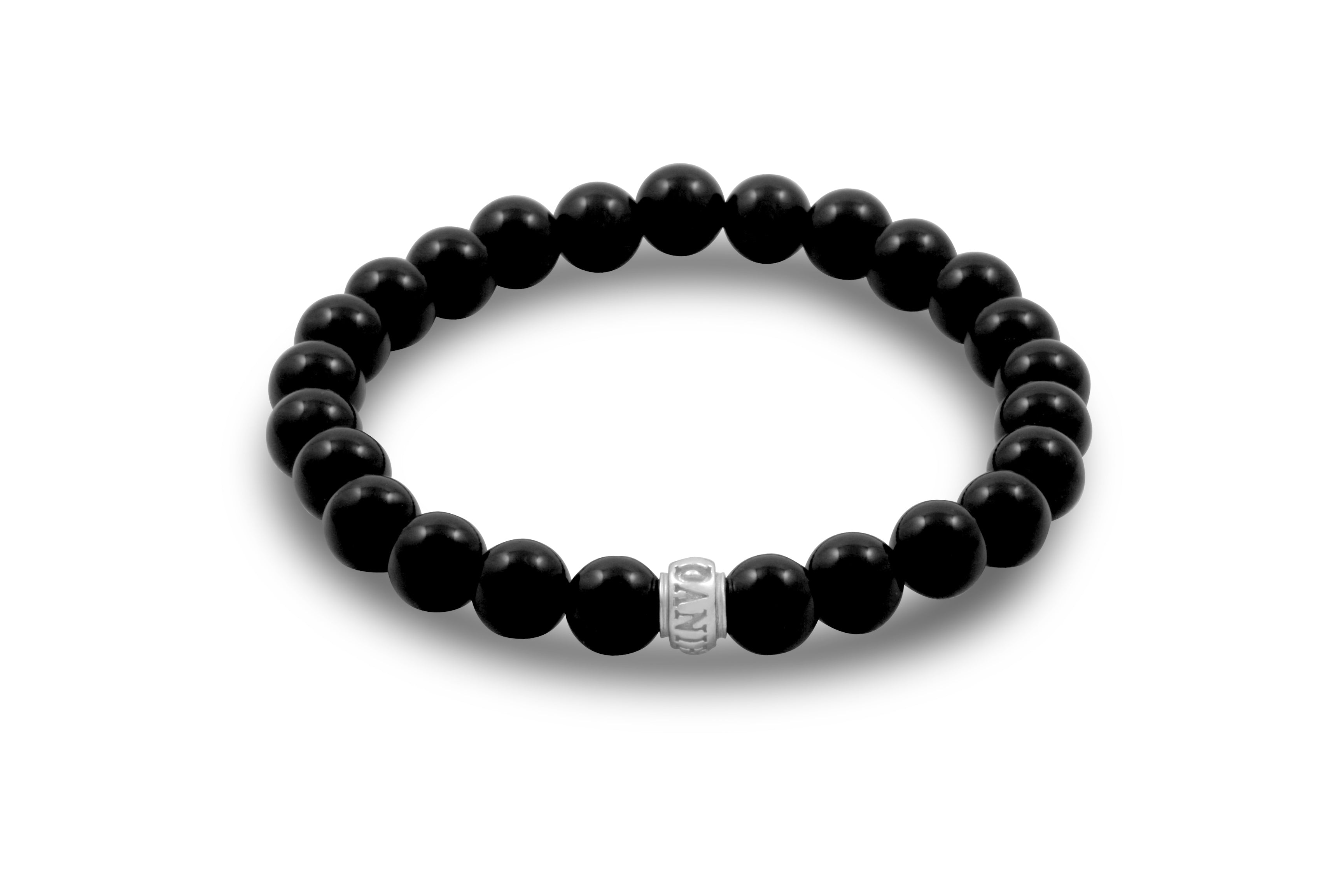 New Black Shiny Onyx Beaded Bracelet with Sterling Silver Charm