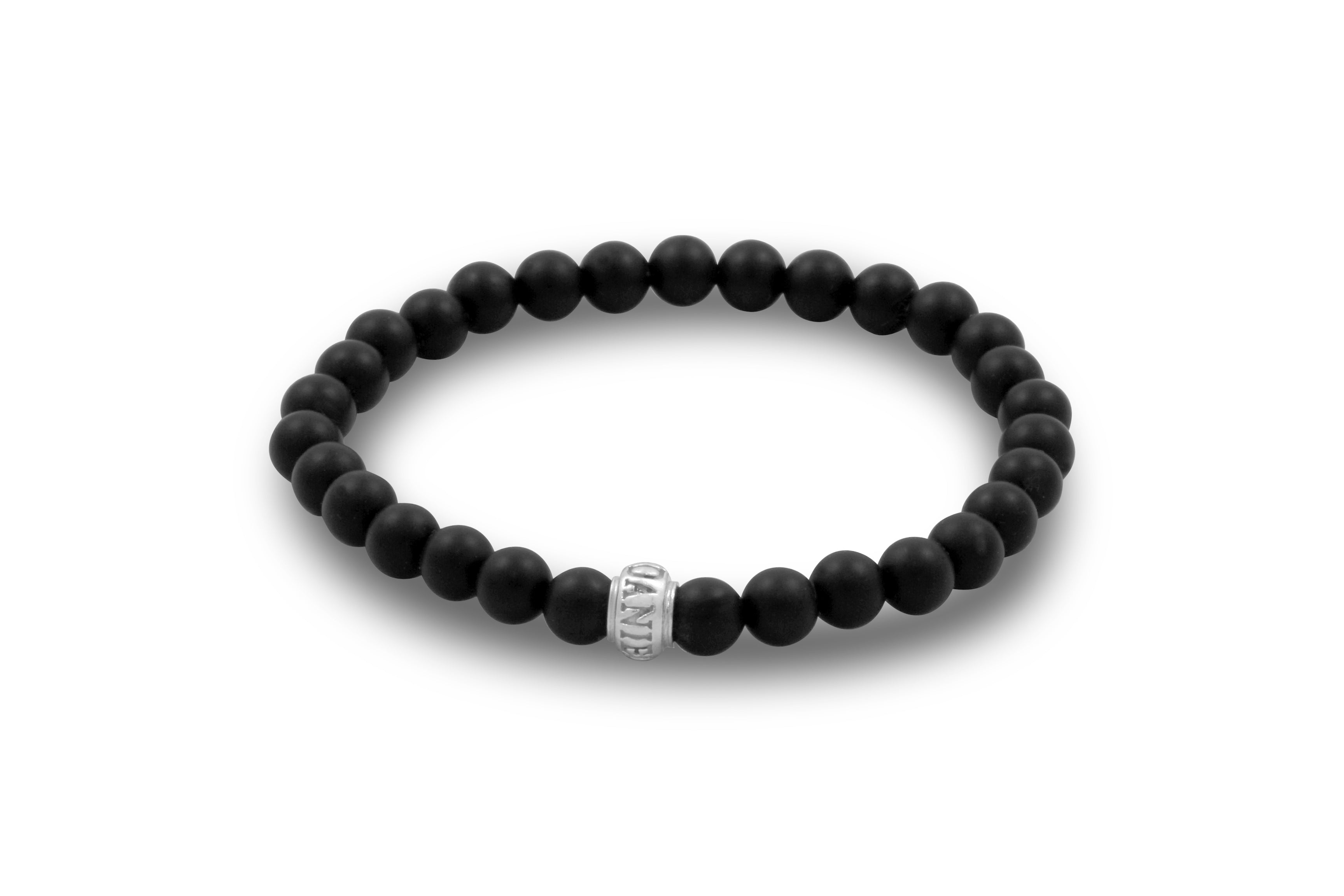 New Black Shiny Onyx Beaded Bracelet with Sterling Silver Charm