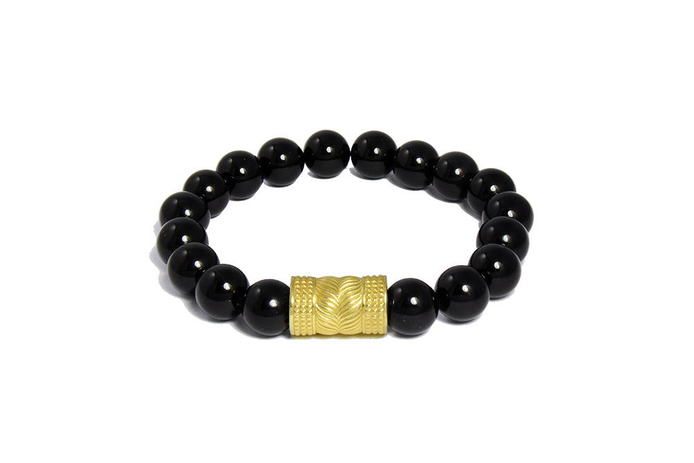 Black Onyx With Yellow Gold Charm Bracelet