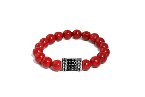 Deep Red Coral With Black Diamond Charm Bracelet