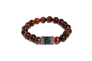 Red Tiger Eye With Black Diamond Charm Bracelet