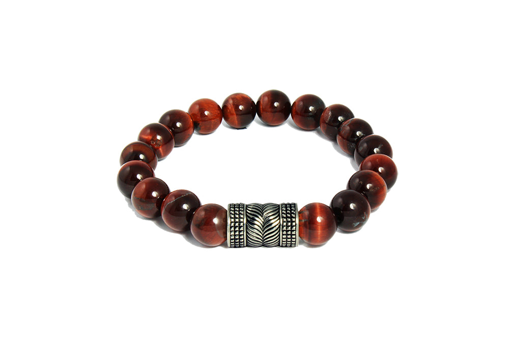 Red Tiger Eye With Silver Oxidized Charm Bracelet