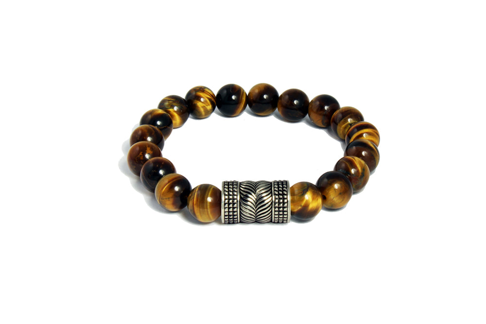 Tiger Eye Beaded Bracelet with Karver Oxidized Sterling Silver Charm