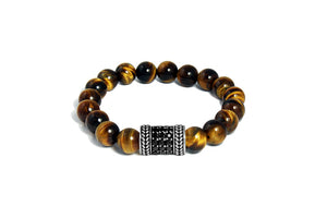 Natural Tiger Eye With Black Diamond Charm Bracelet