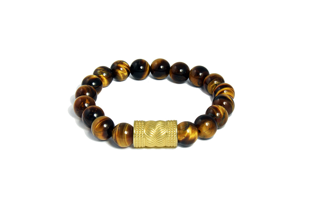 Natural Tiger Eye With Yellow Gold Charm Bracelet