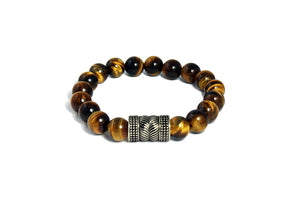 Natural Tiger Eye With Silver Oxidized Charm Bracelet